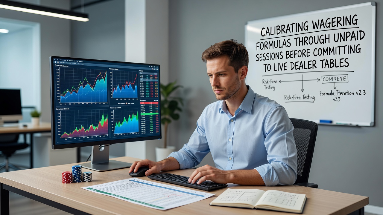 Player reviewing statistics on a screen after completing multiple unpaid roulette practice rounds