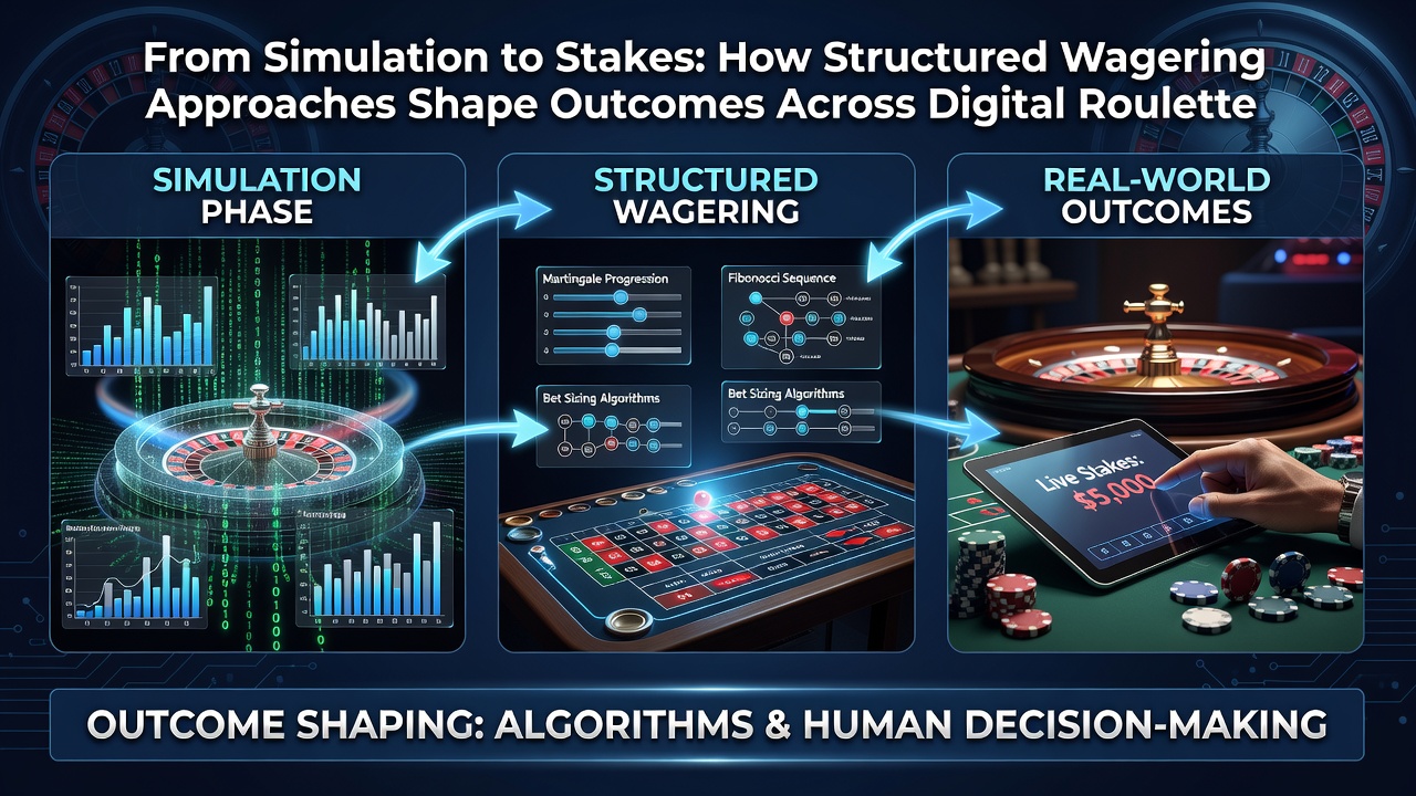 Split view of roulette simulation dashboard next to live digital table with betting chips placed