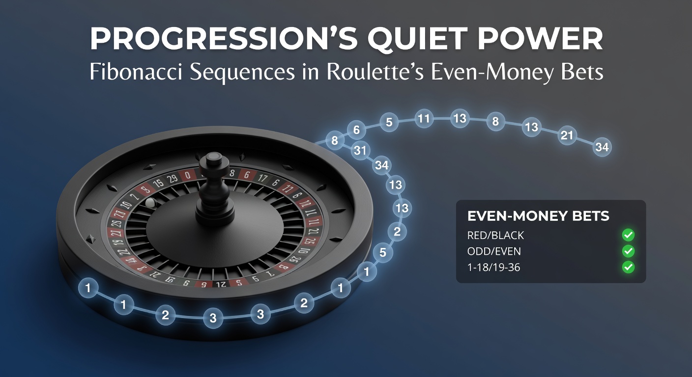 Illustration of Fibonacci sequence overlaid on a roulette table, highlighting even-money bet areas like red and black
