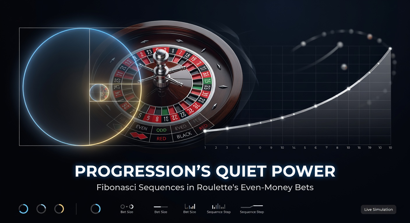 Chart depicting Fibonacci betting progression over a series of roulette spins, showing bet sizes, outcomes, and cumulative bankroll