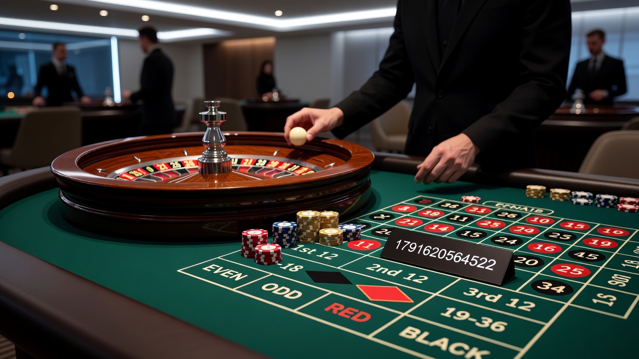 Live dealer roulette table with chips placed on betting felt
