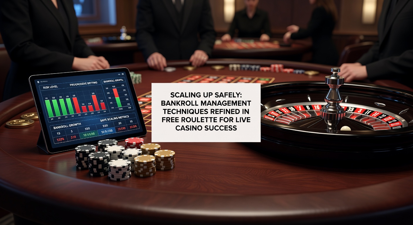Live dealer at a roulette table managing chips, with a split-screen view comparing free practice stats to real-time bankroll trackers