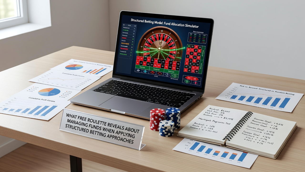 Roulette wheel close-up with betting chips arranged in structured patterns on a green felt table
